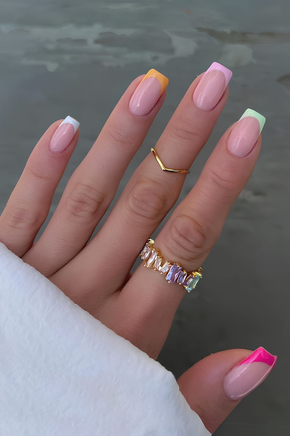 Pastel skittle French nails