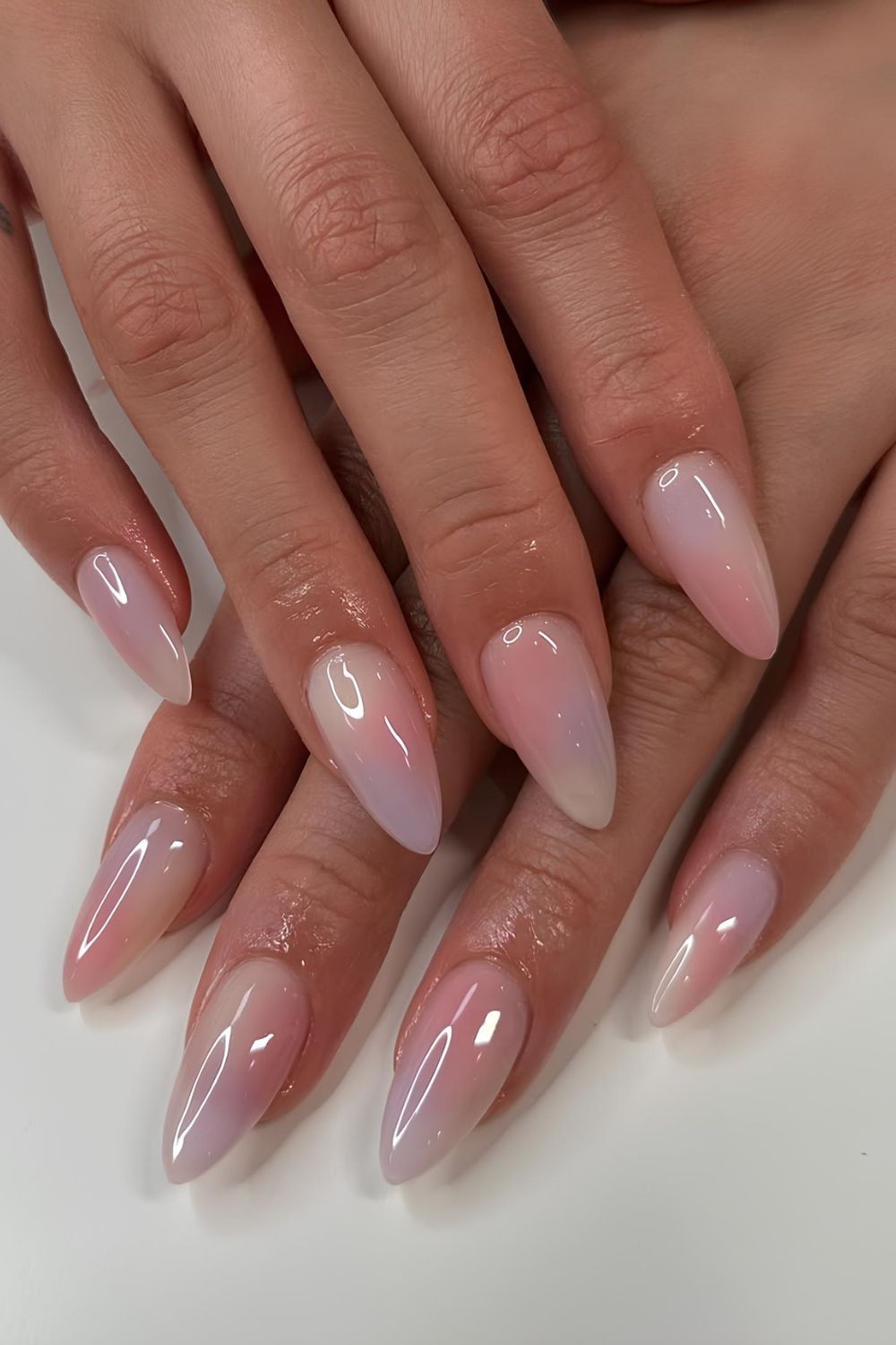 Pastel yellow purple and pink gradient nails