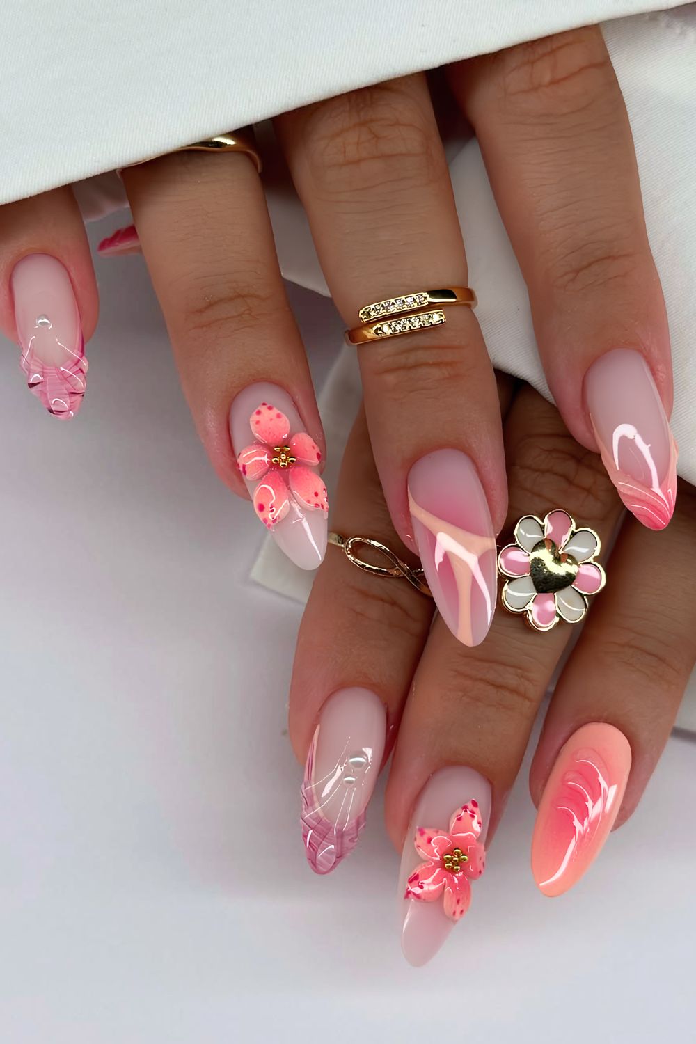 Peach and purple mix and match beach nails