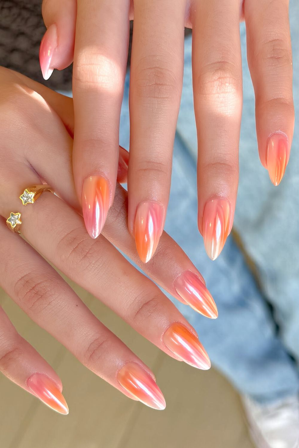 Peach chrome nails