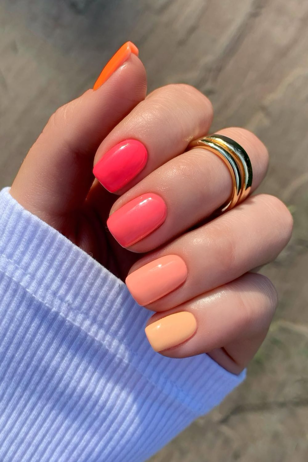 Peach skittle manicure
