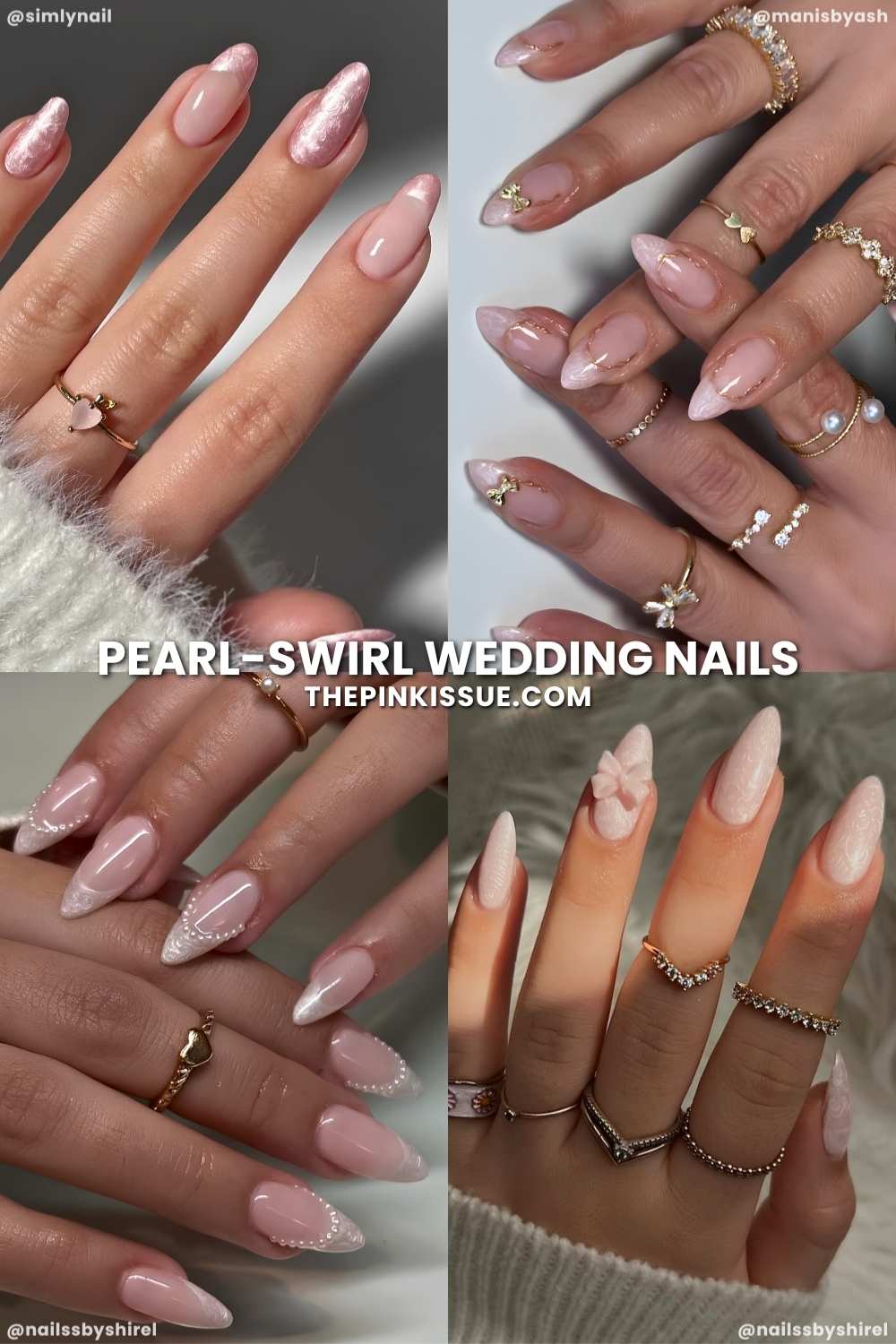 Pearl swirl wedding nail ideas