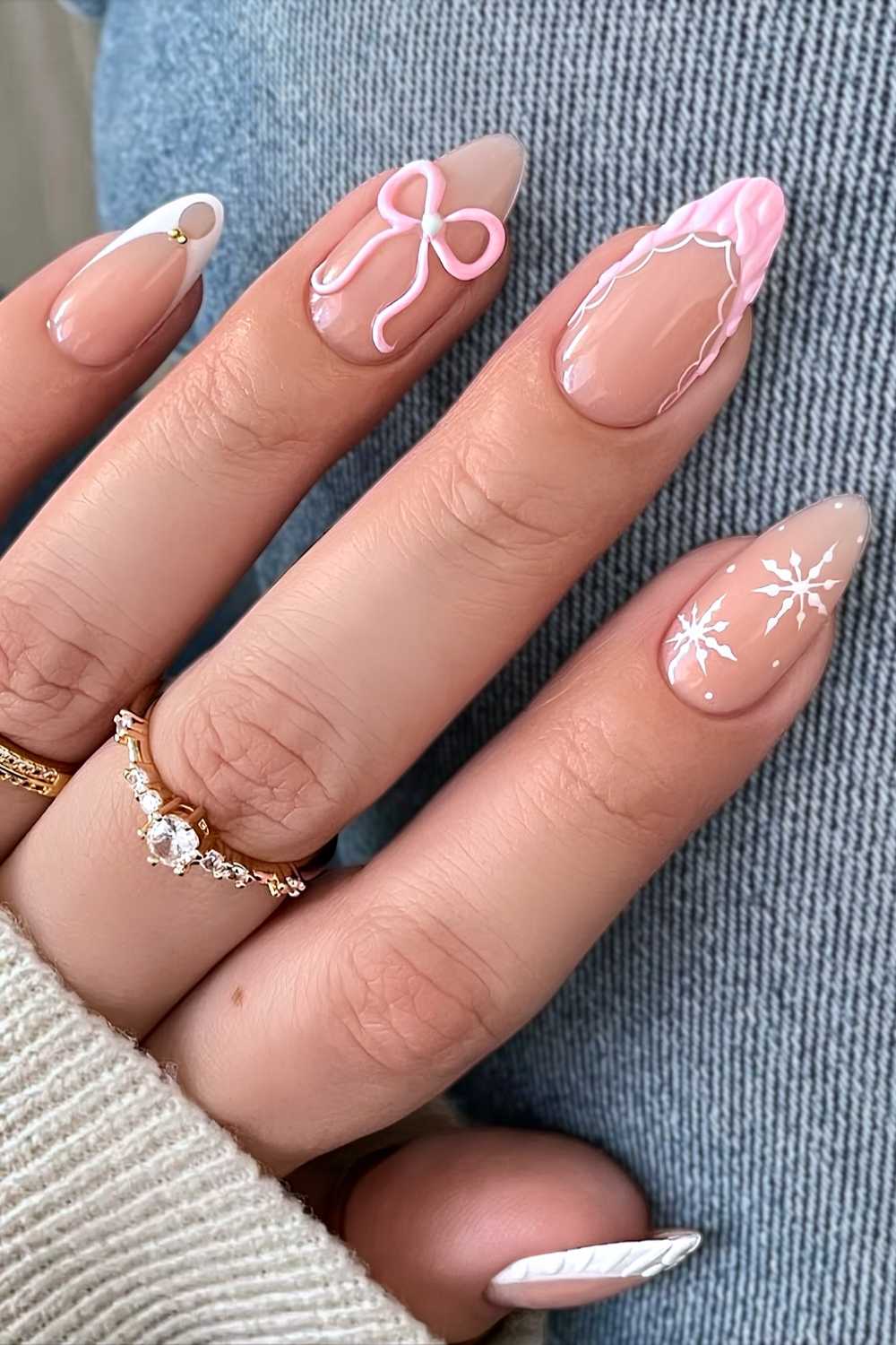 Pink Christmas coquette nails
