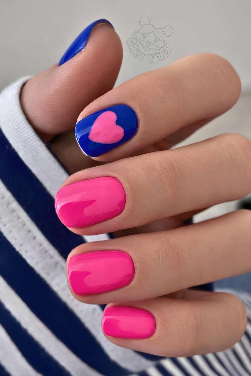 Pink and blue Valentine's Day nails