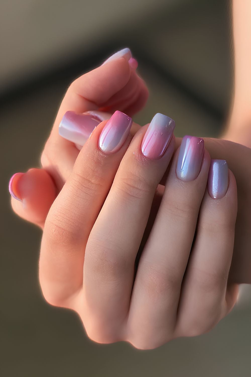 Pink and blue gradient chrome nails