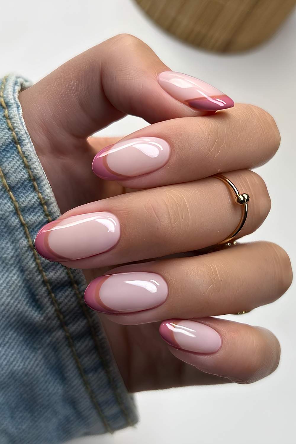 Pink and brown double French nails