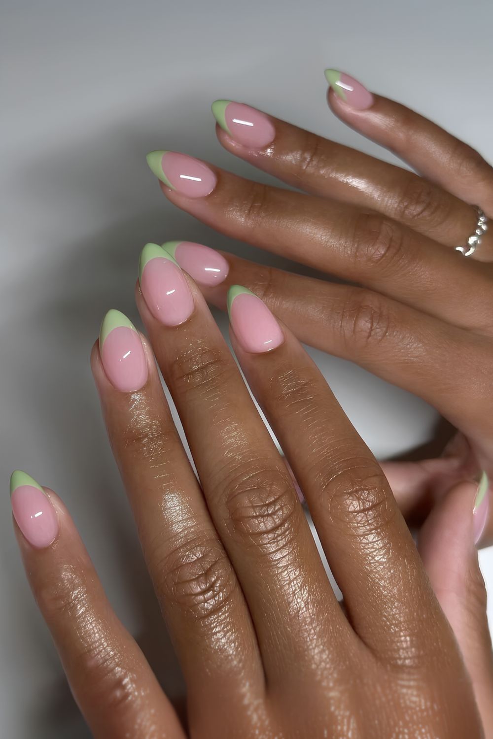 Pink and mint green French nails