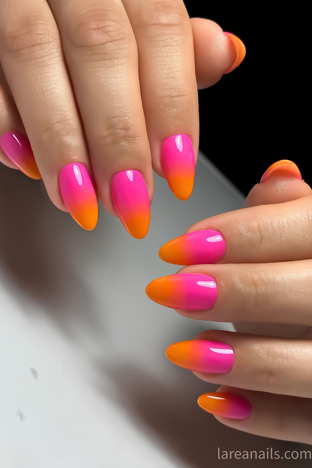 Pink and orange blended mani