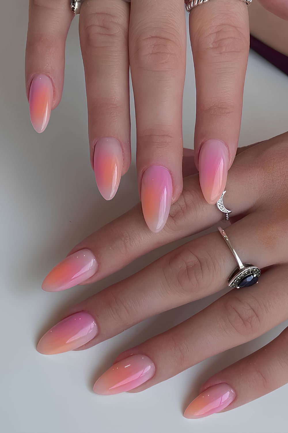 Pink and orange jelly gradient nails