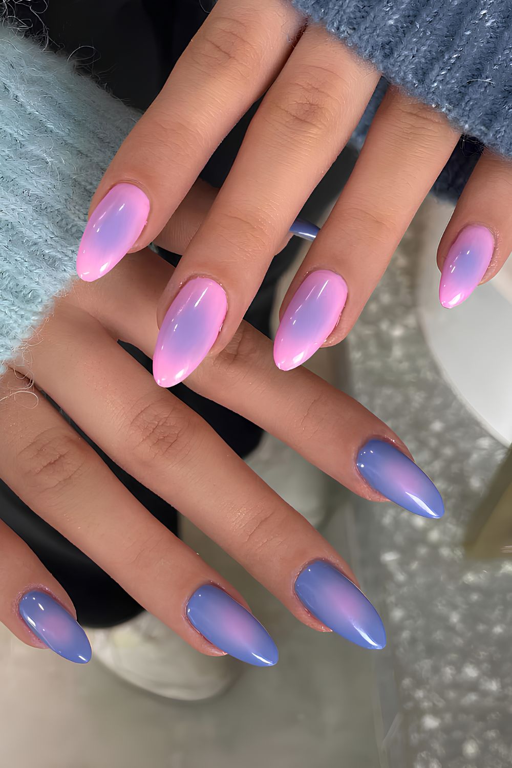Pink and purple aura manicure