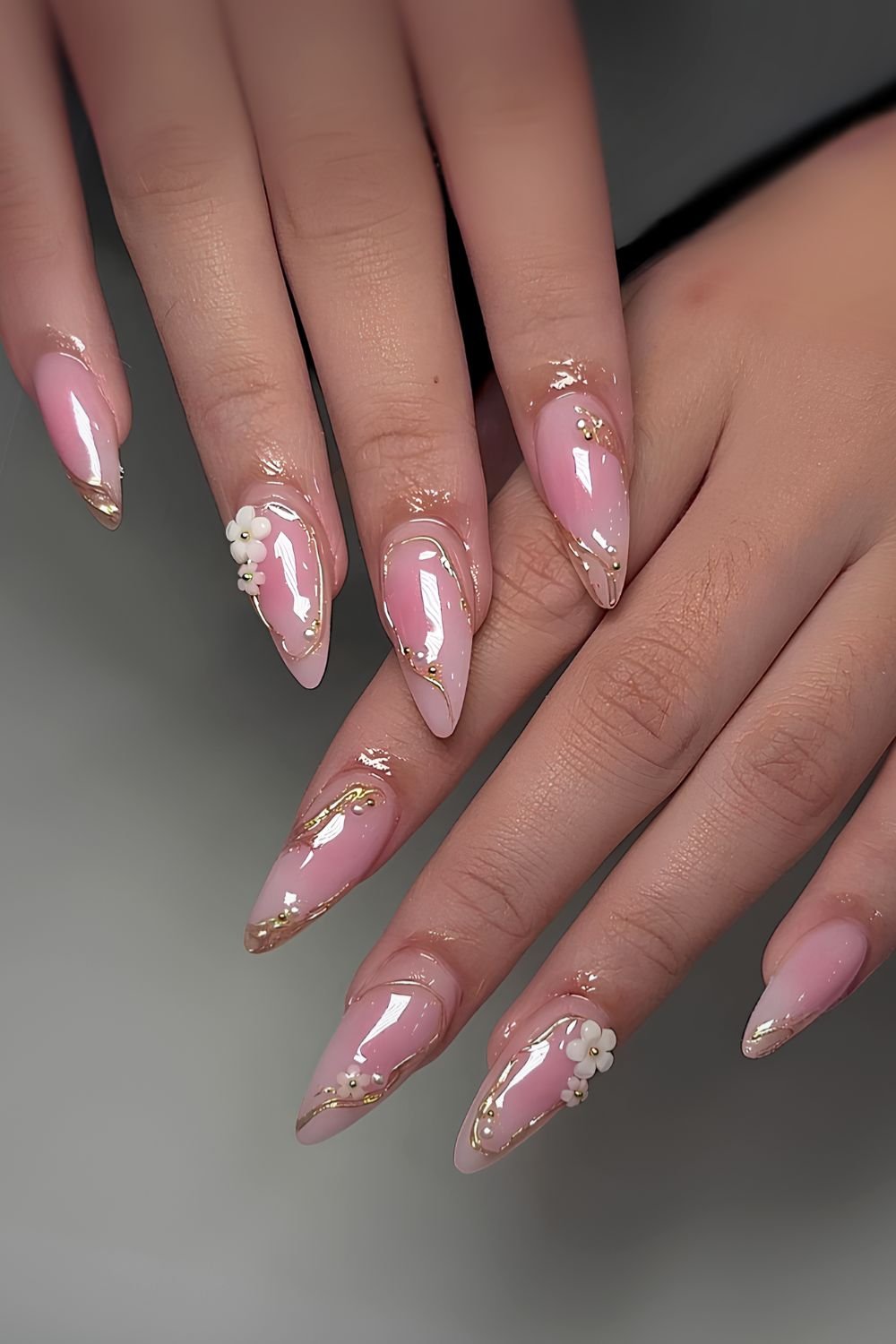 Pink aura with gold and 3d floral accents