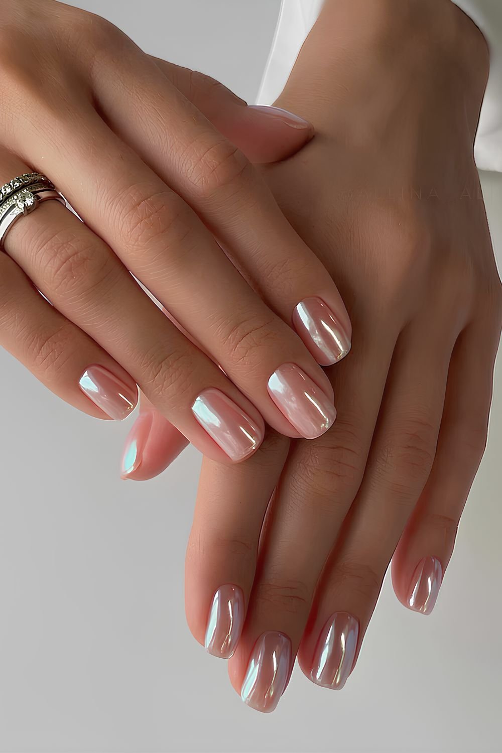 Pink crystal chrome effect mani