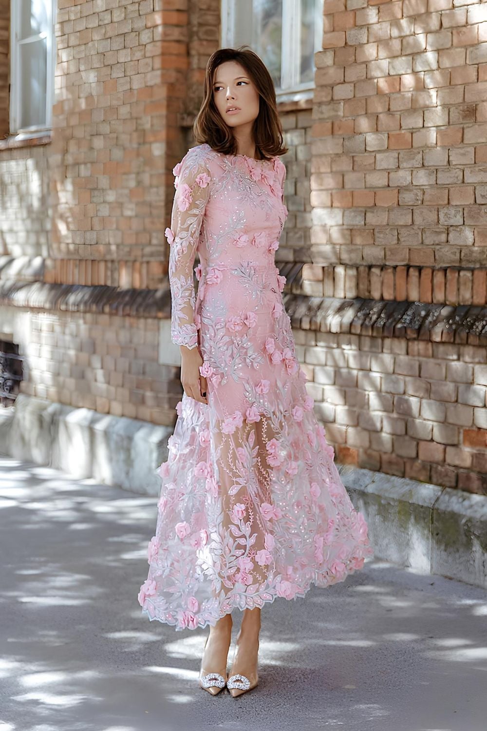 Pink dress with 3D flowers