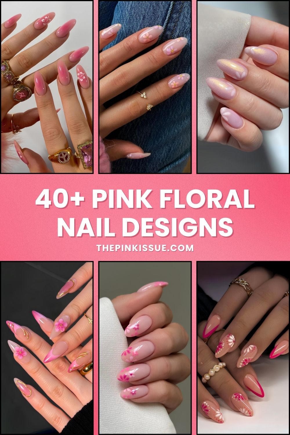 Pink floral nails Pinterest
