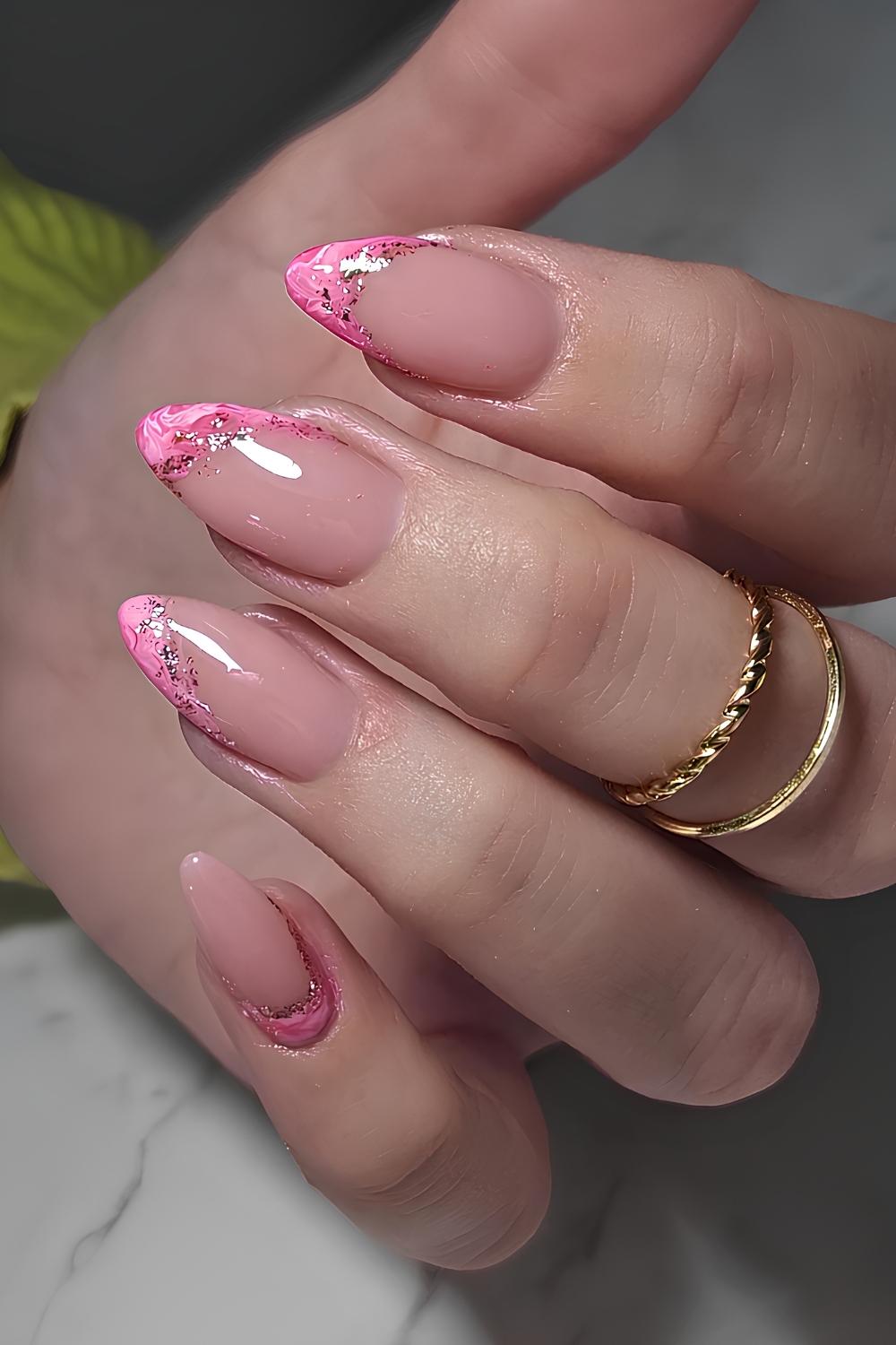 Pink marble French tip manicure