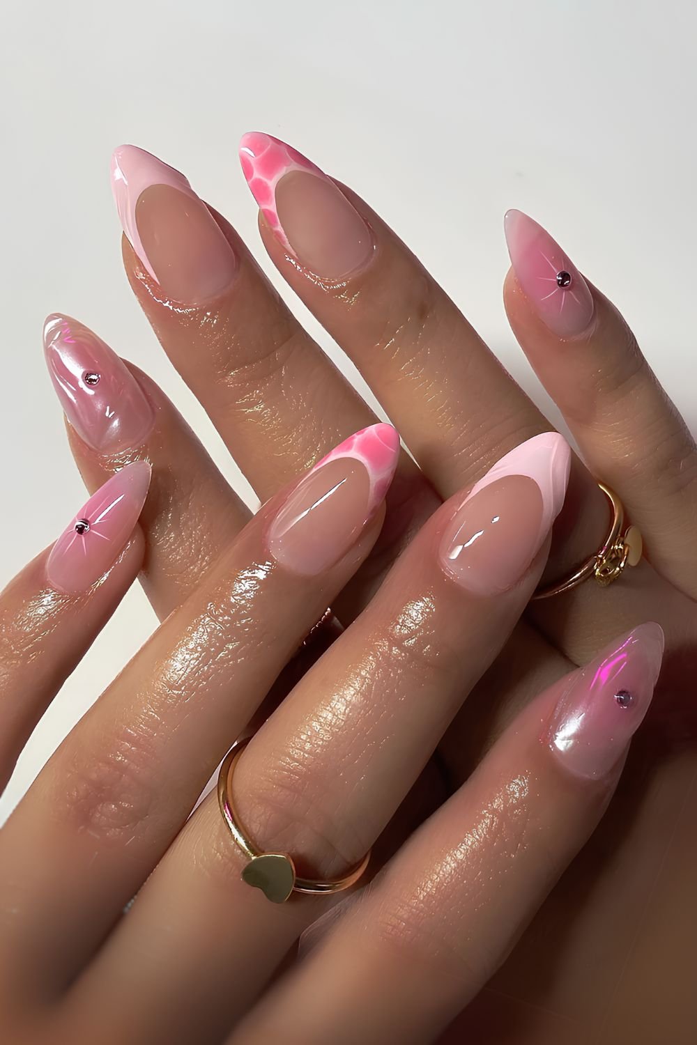 Pink mix and match French nails