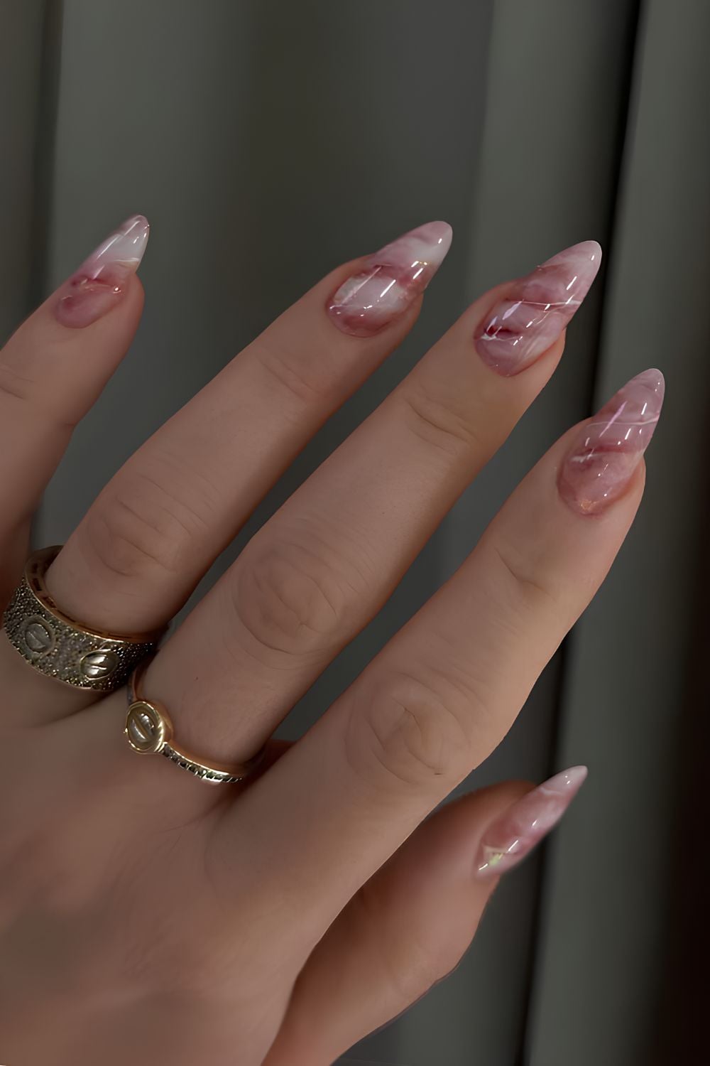Pink opal inspired marble nails