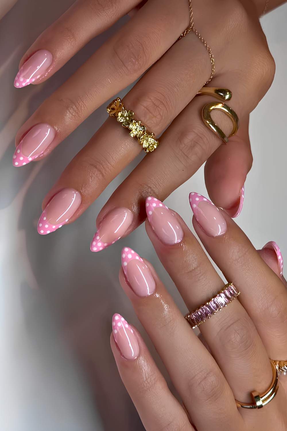 Pink polka dot French manicure