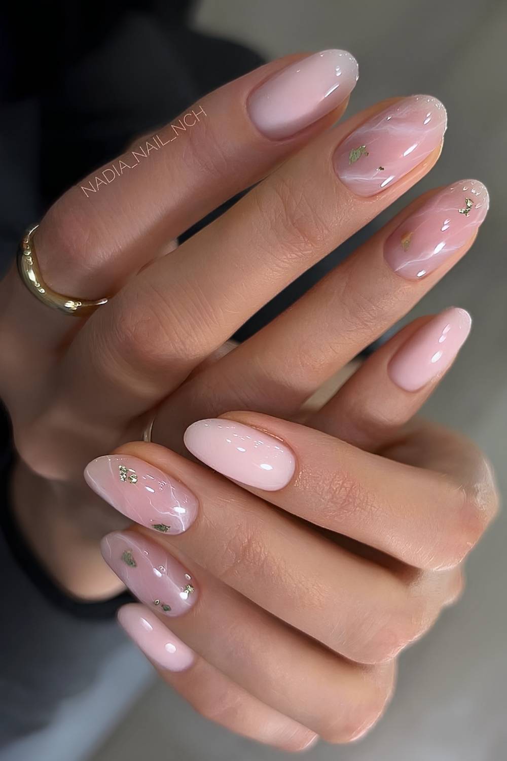 Pink rose quartz inspired marble nails