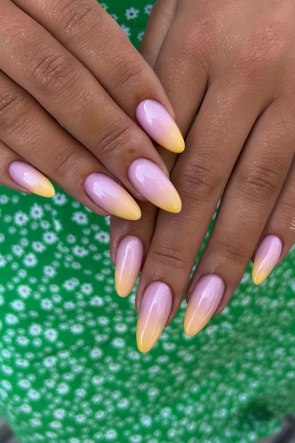 Pink to yellow ombre mani