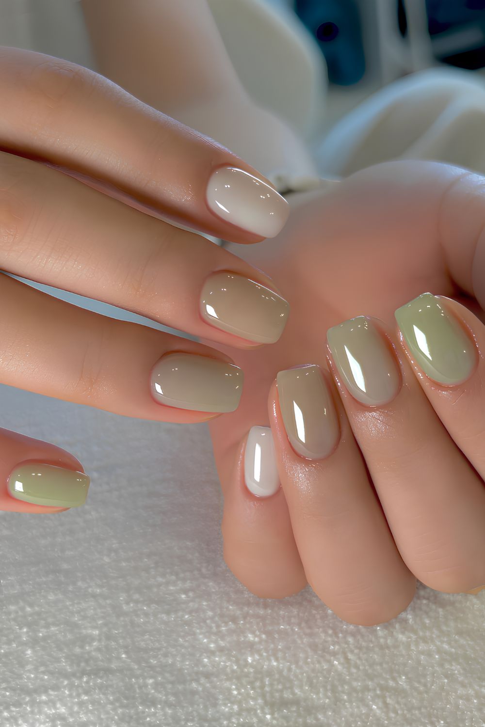 Pistachio green and milyk white manicure