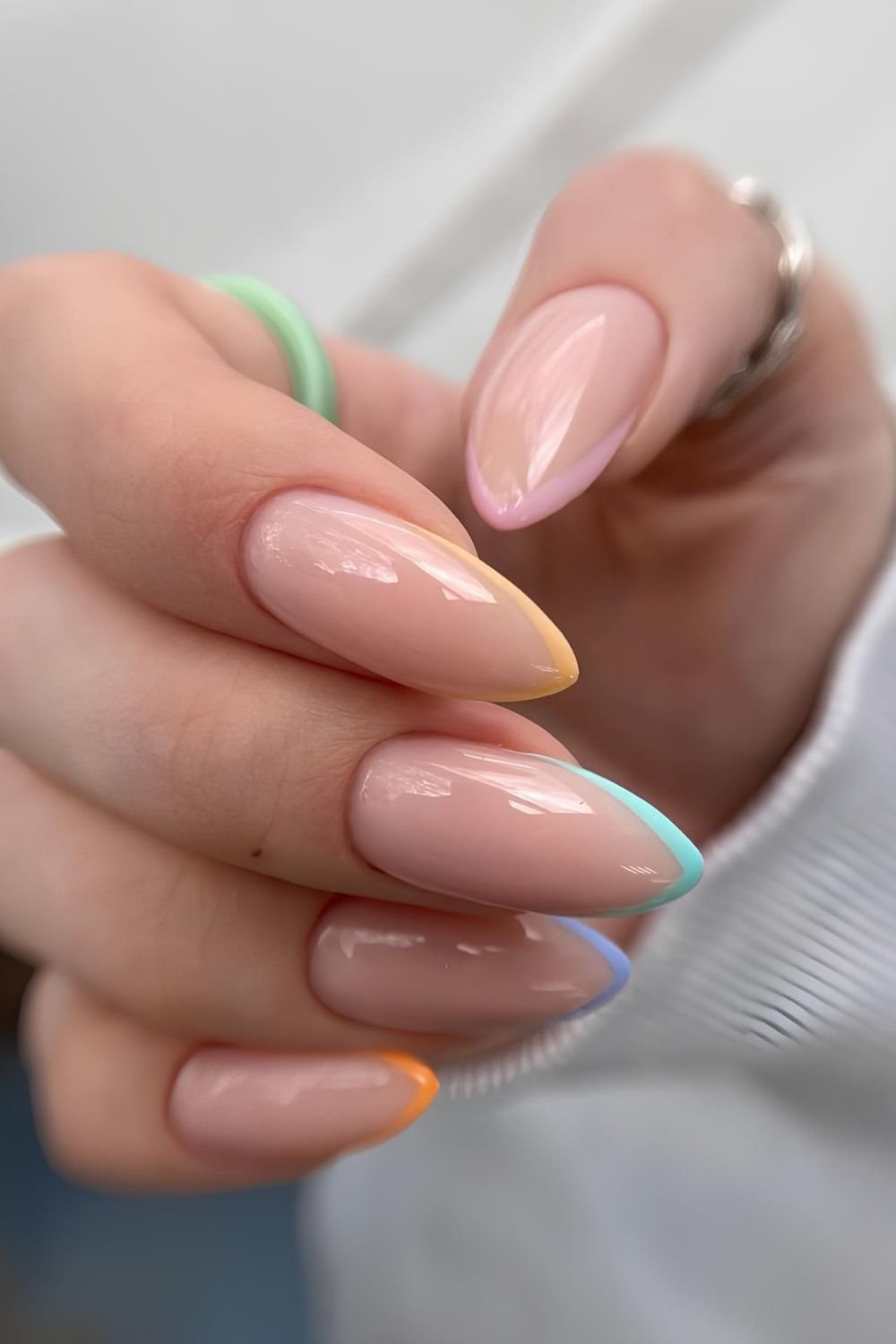 Pointed colorful French tip nails