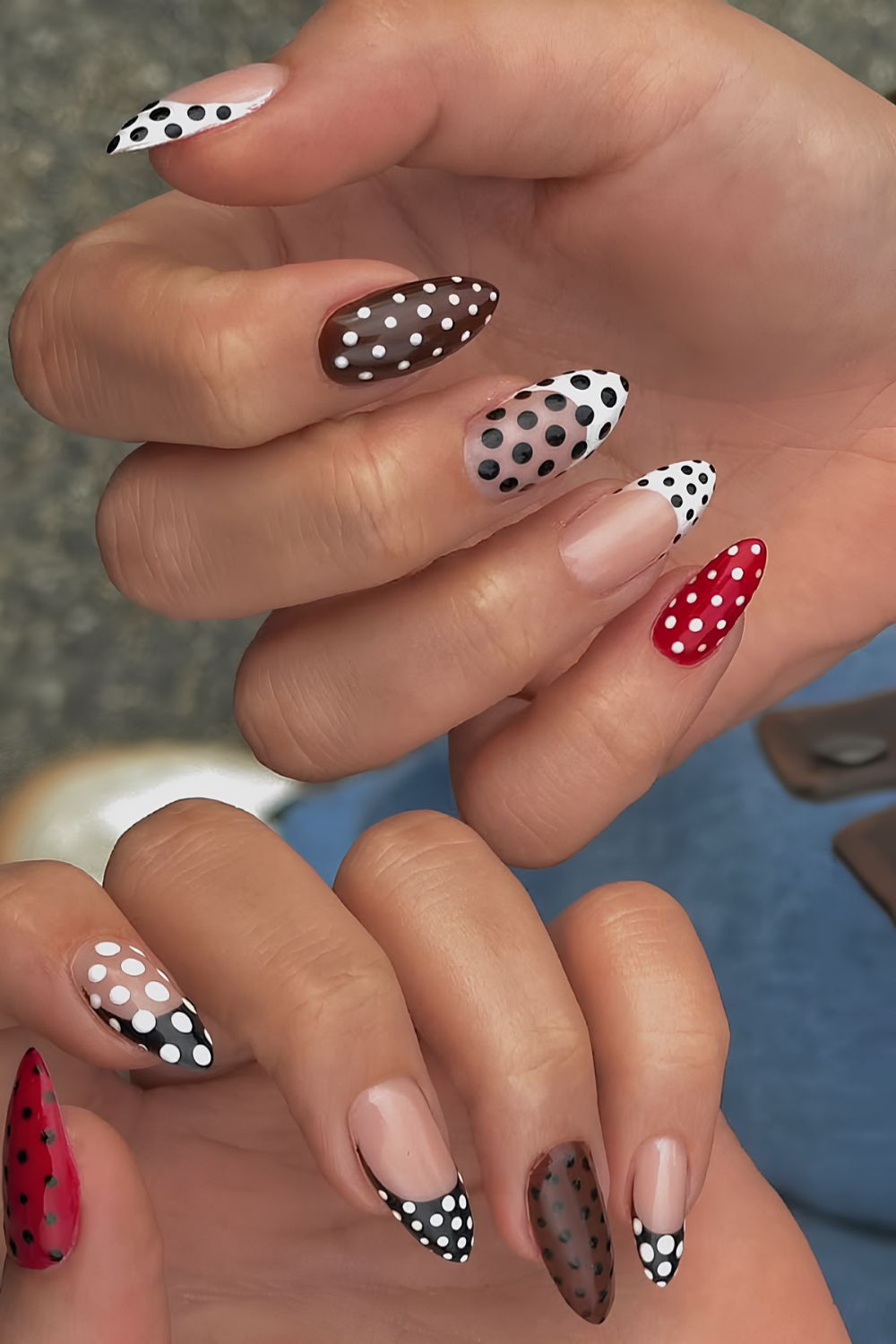 Polka dot nails in fall nail colors