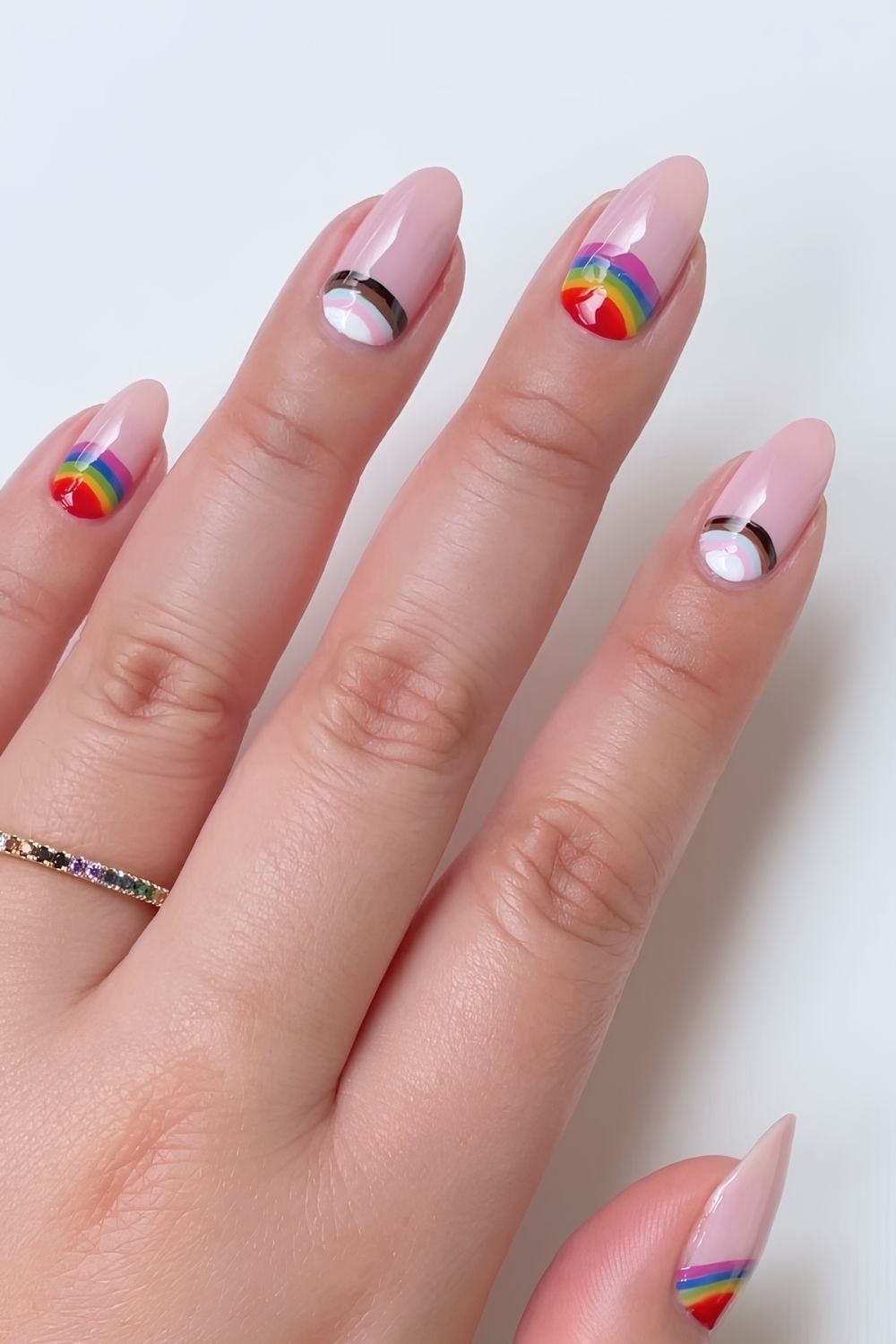 Progress pride rainbow reversed french nails