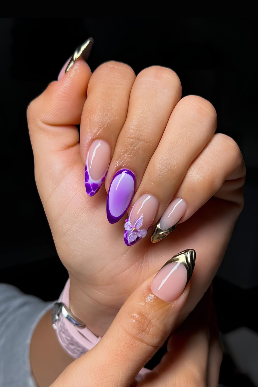 Purple and gold mix and match mani