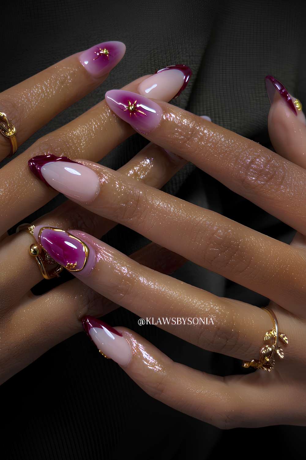 Purple and gold mix and match nails