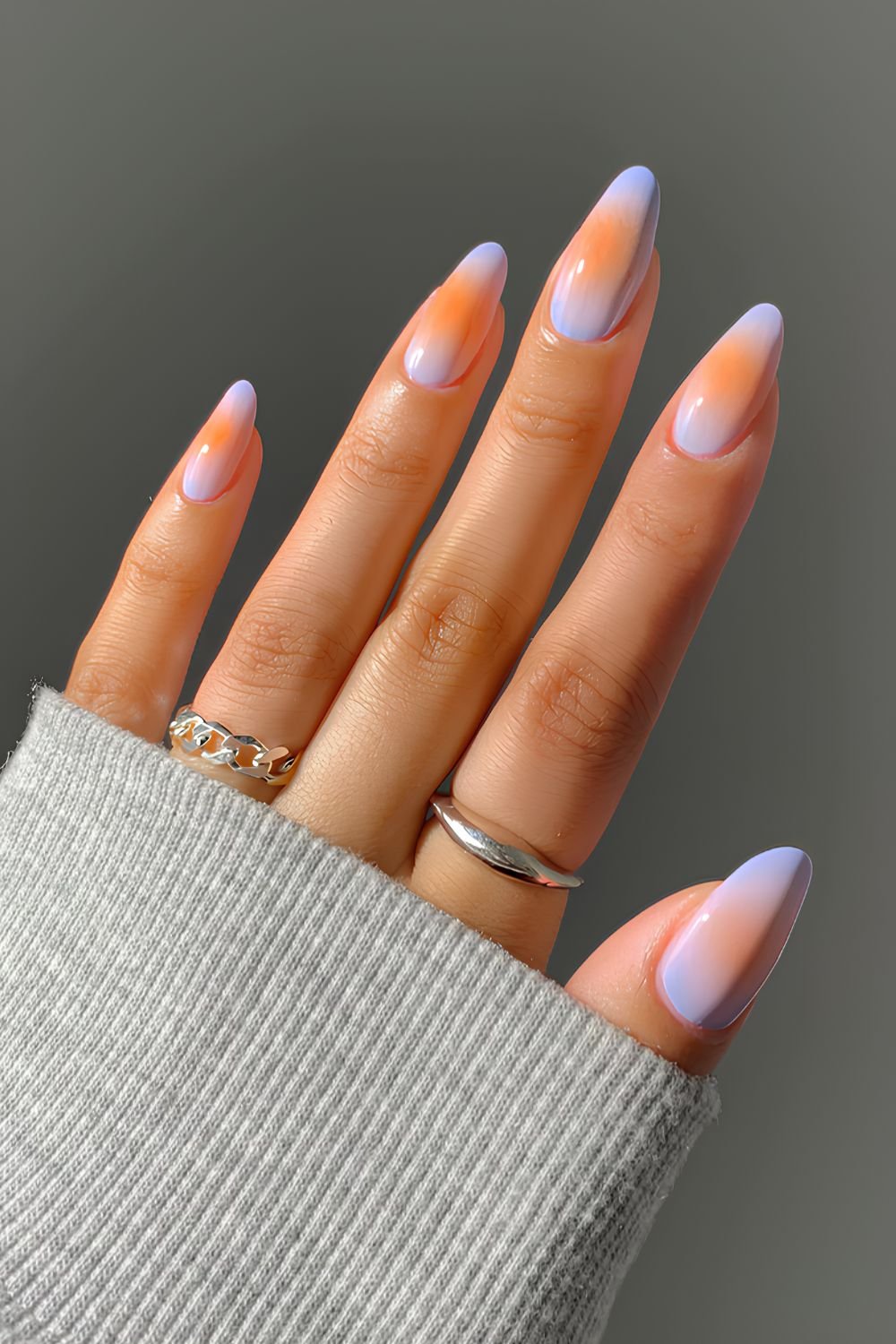 Purple and orange aura effect nails
