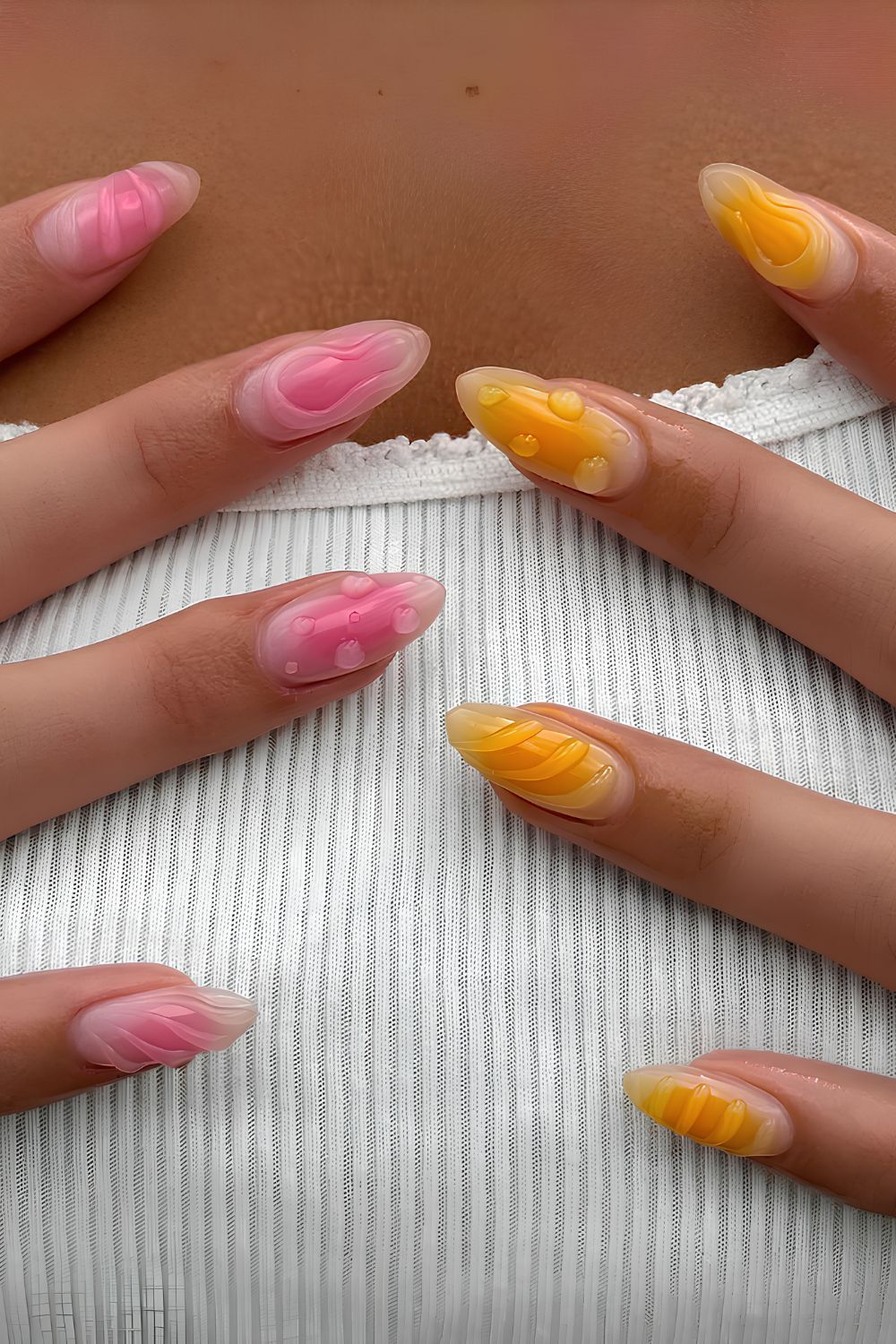 Purple and orange aura nails