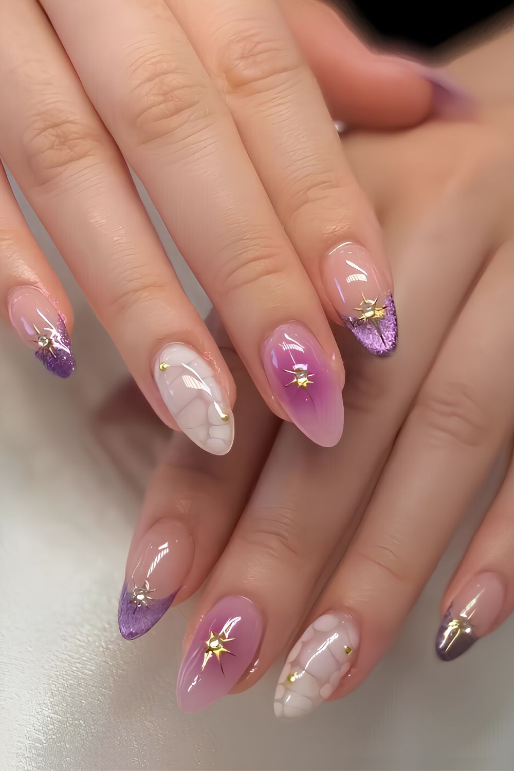 Purple and white mix and match manicure