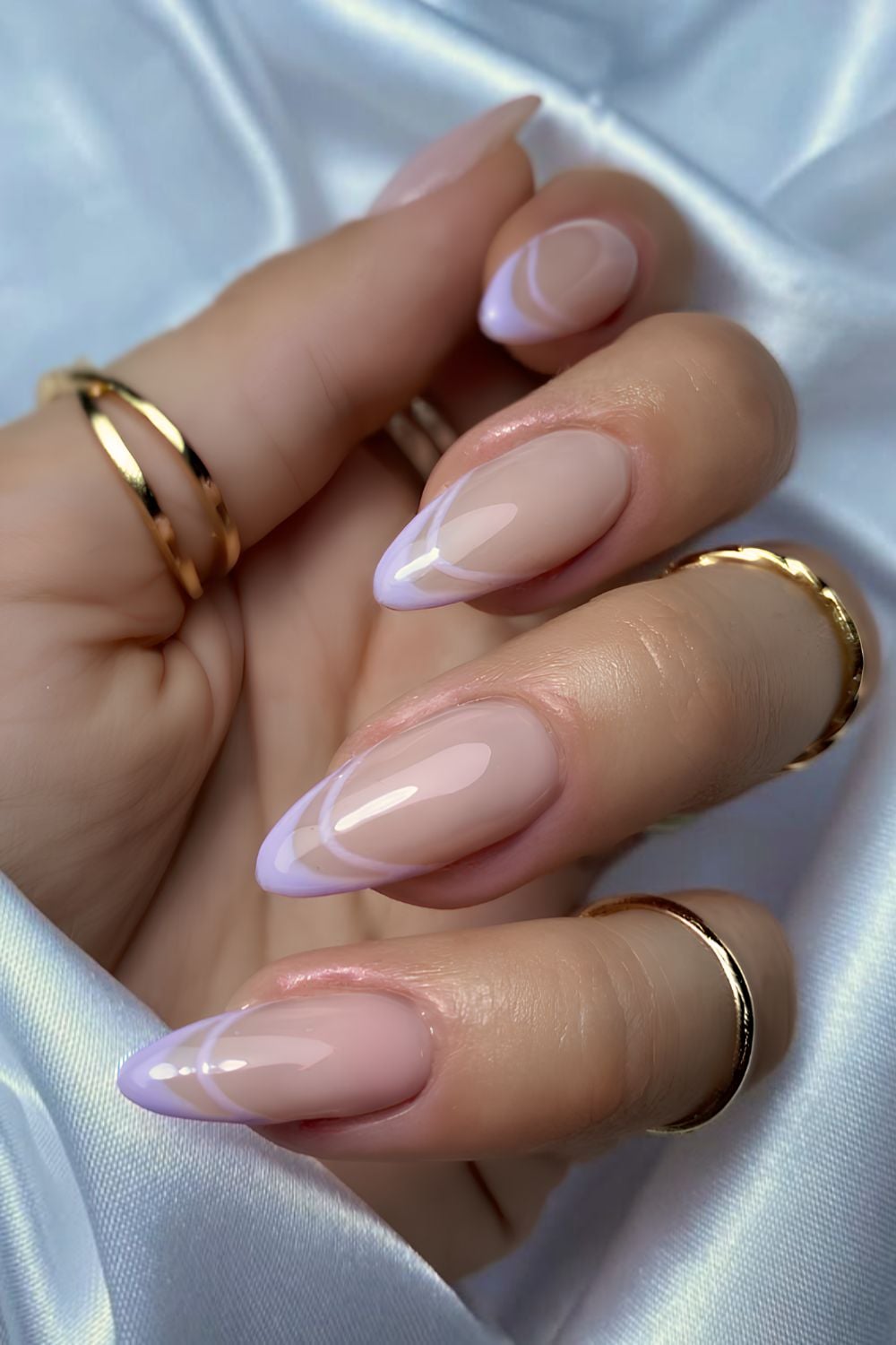 Purple double French tip nails
