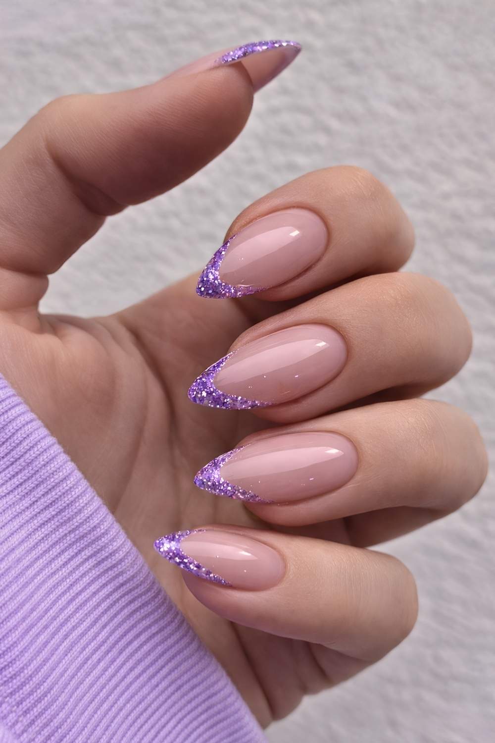 Purple glitter French manicure