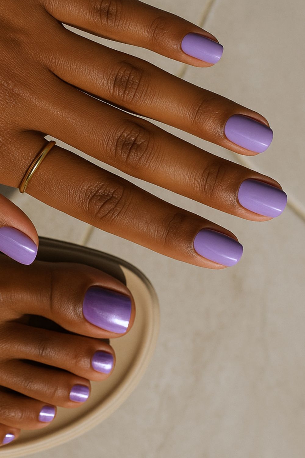 Purple manicure and chrome purple pedicure