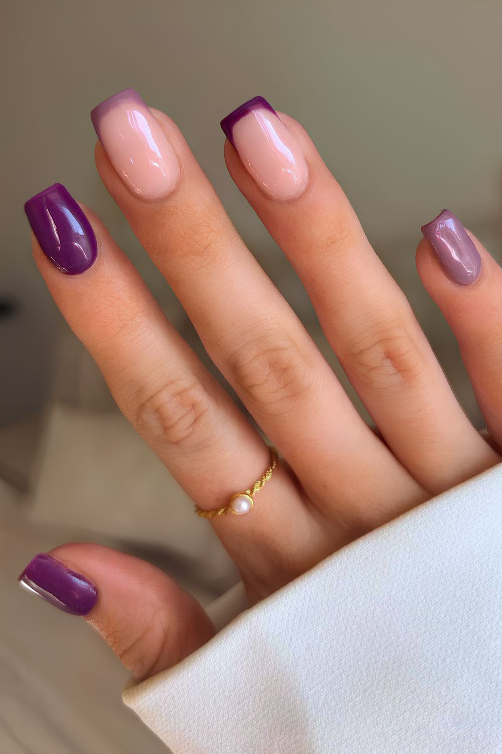 Purple nails with accent French tips