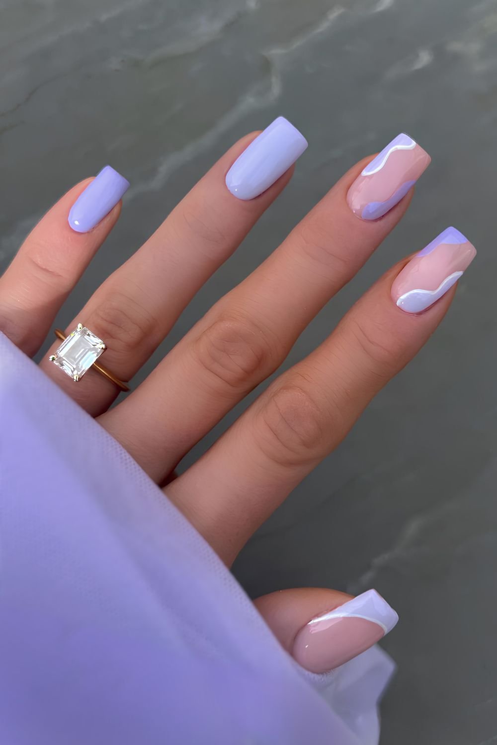 Purple nails with negative space accent