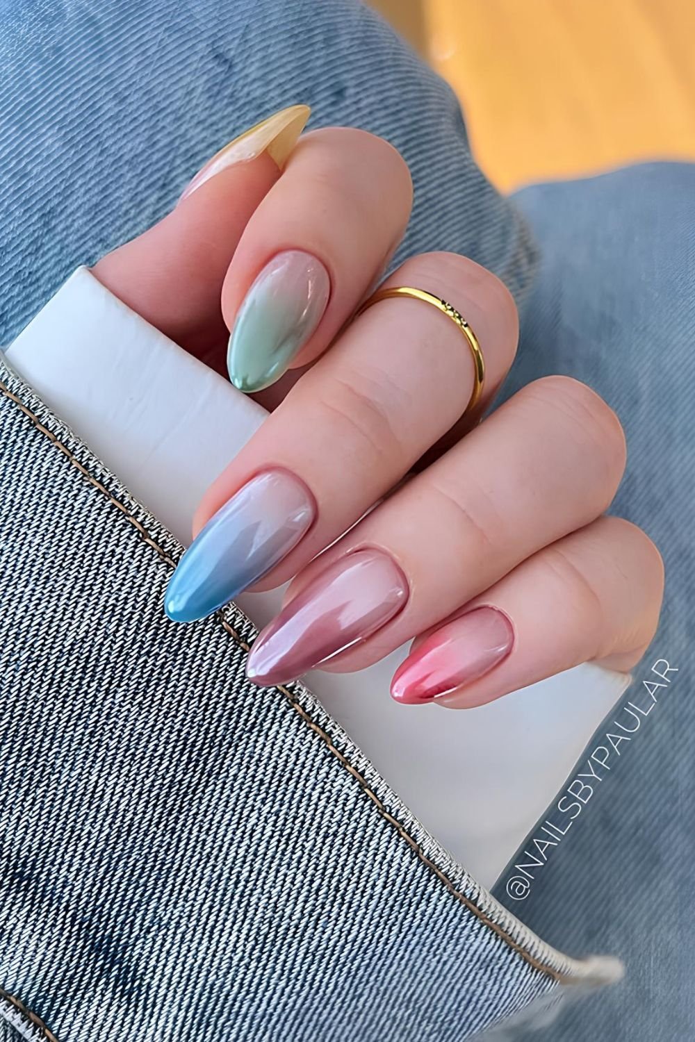 Rainbow chrome ombre nails