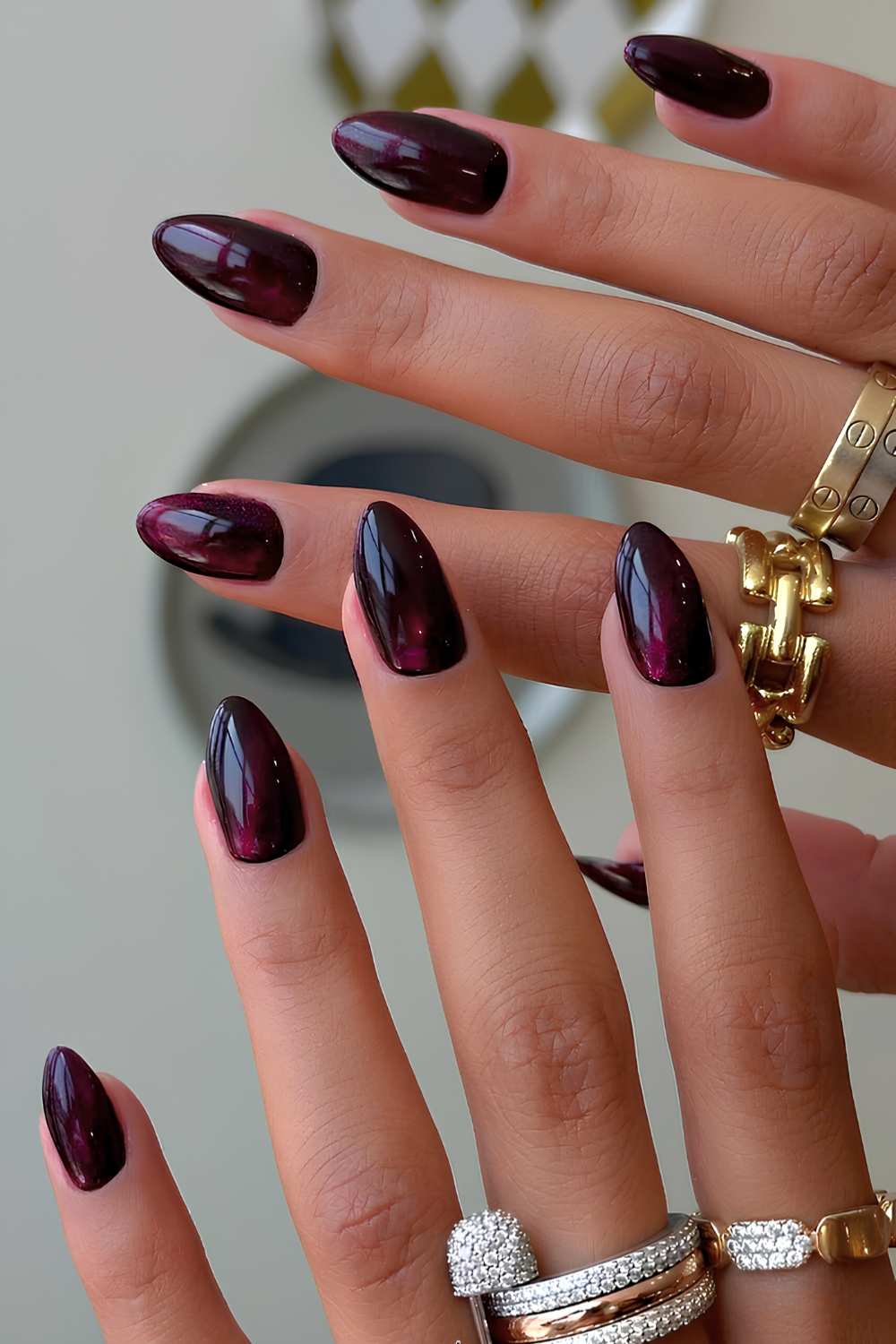 Red and black cat-eye nails