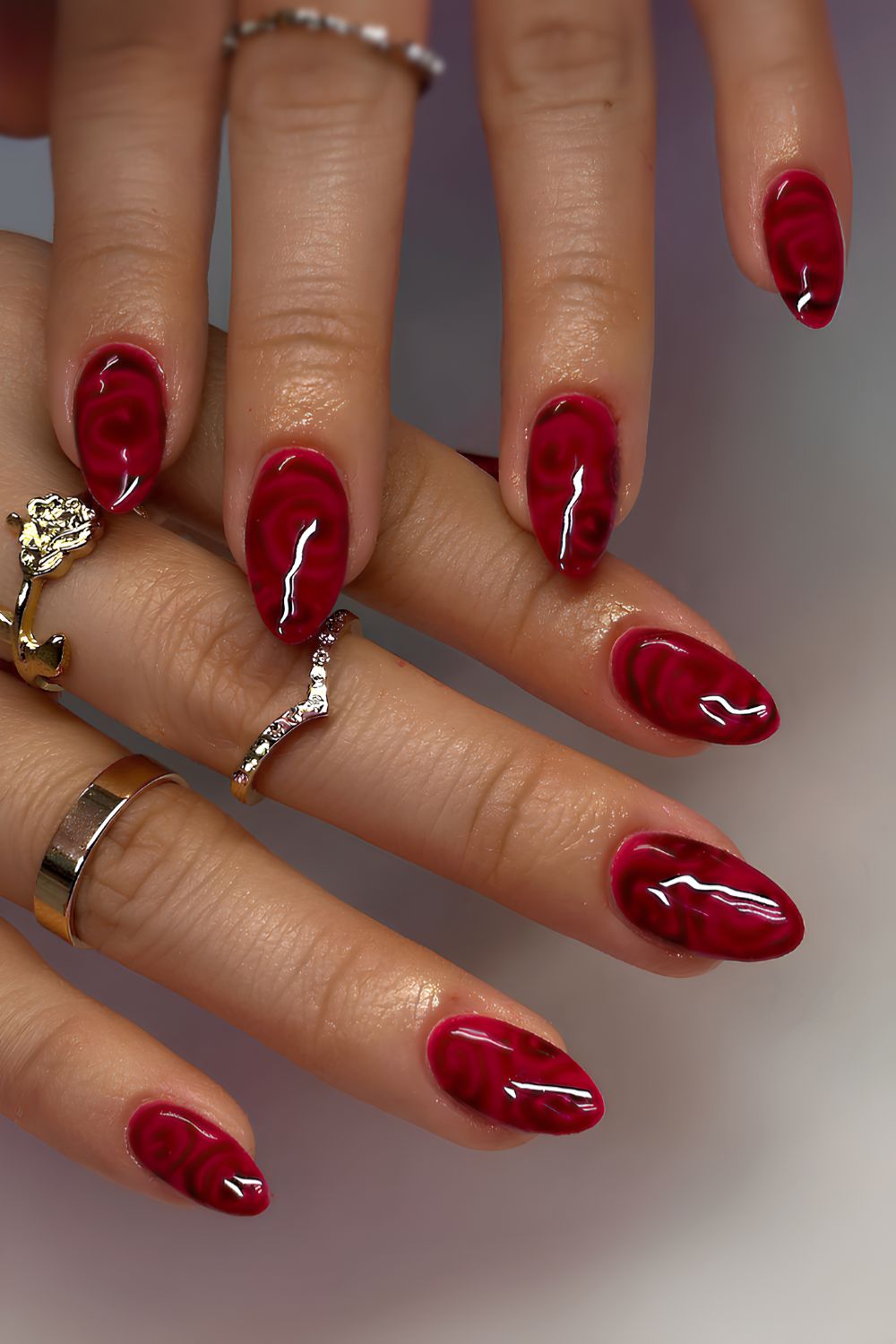 Red and black rose art nails