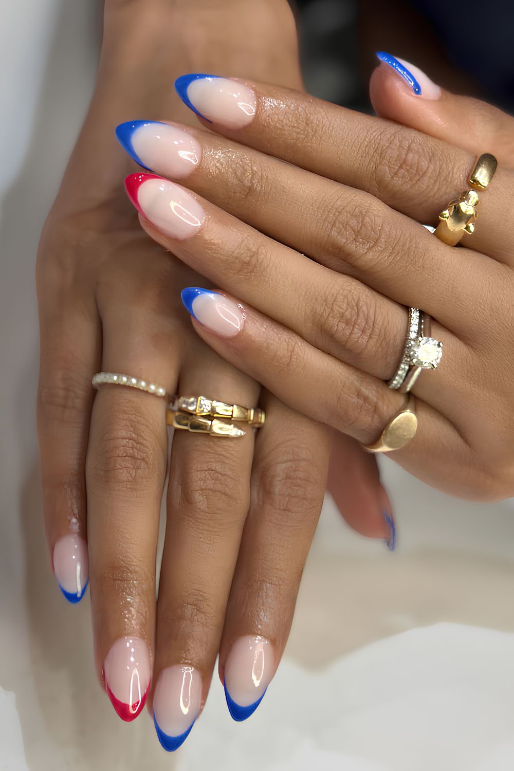 Red and blue French manicure
