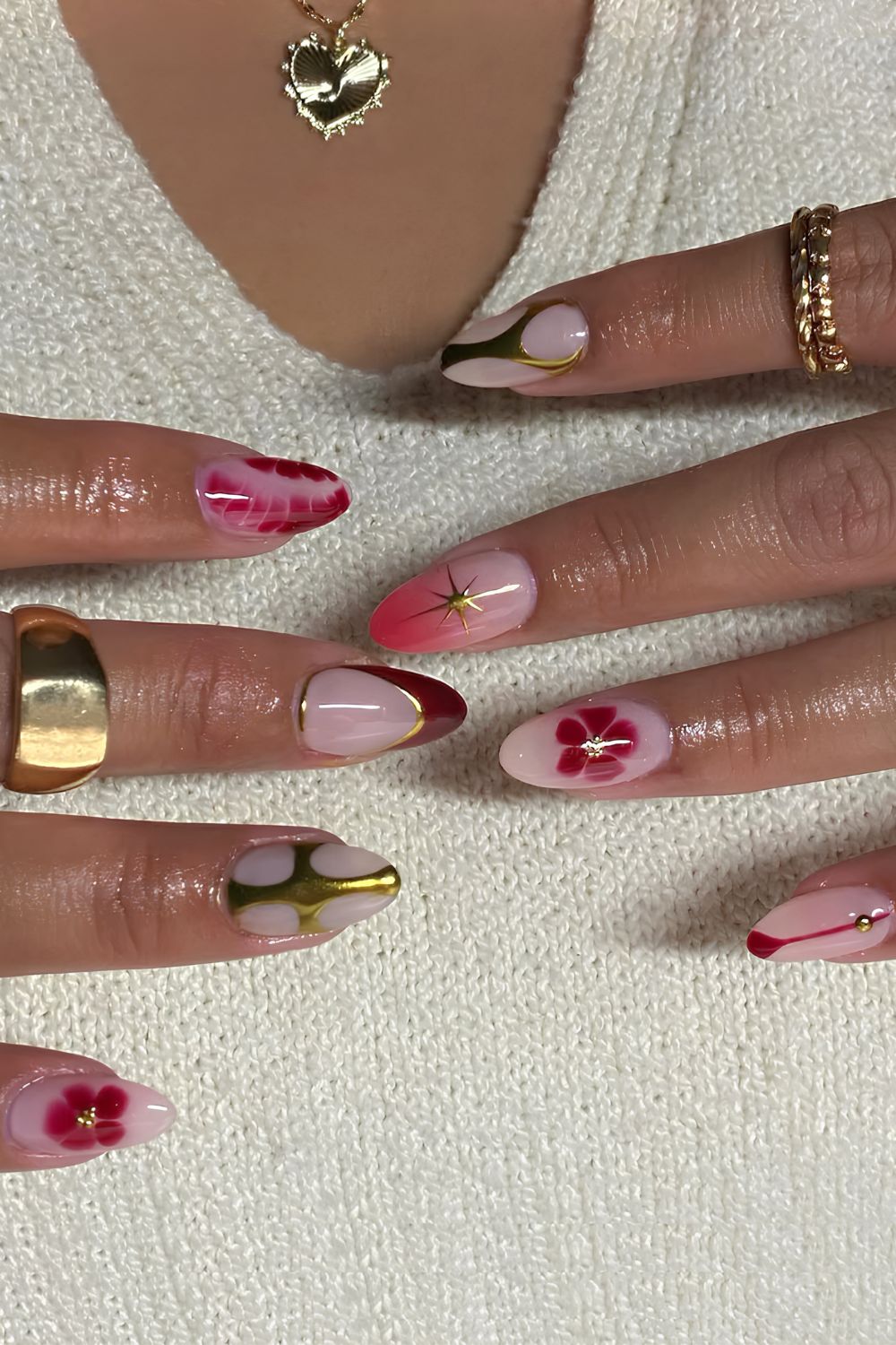 Red and gold mix and match mani