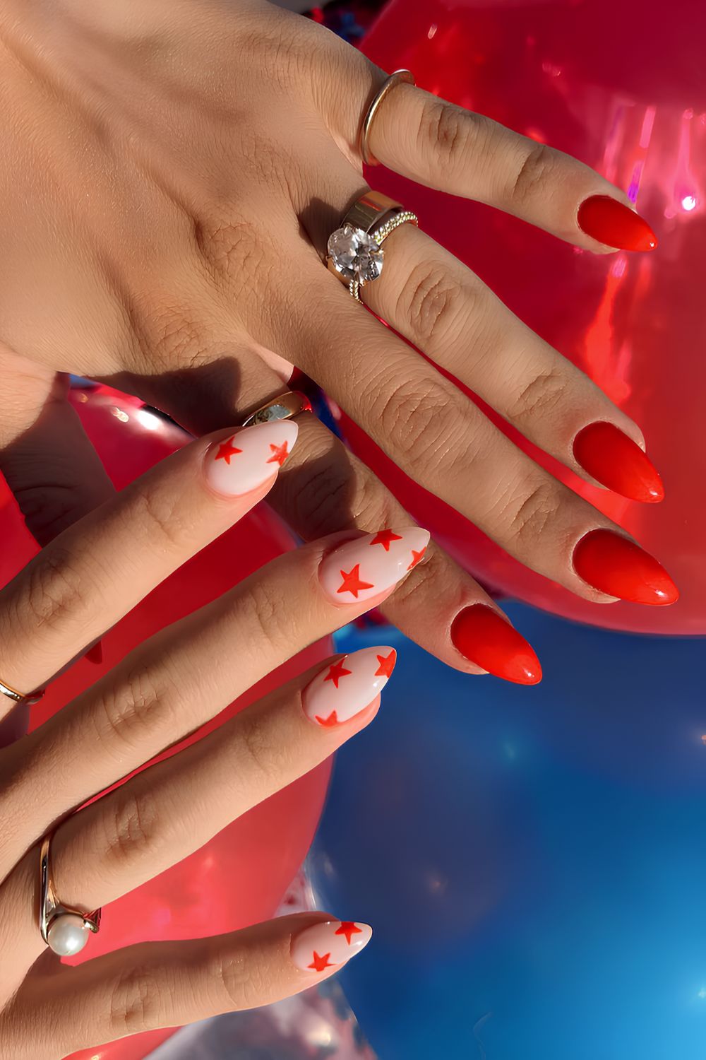 Red and white nails with stars