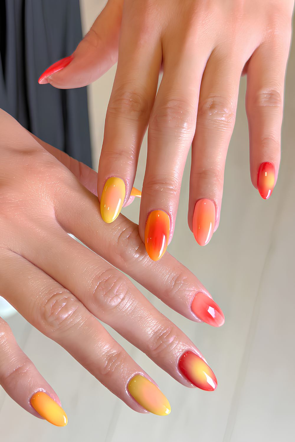 Red and yellow sunset aura nails