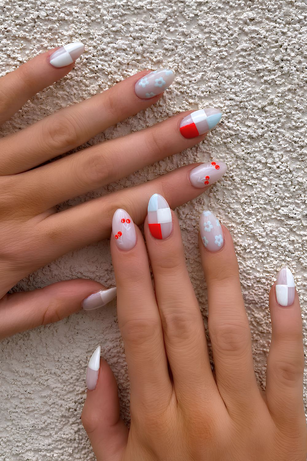 Red white and blue mix and match nails