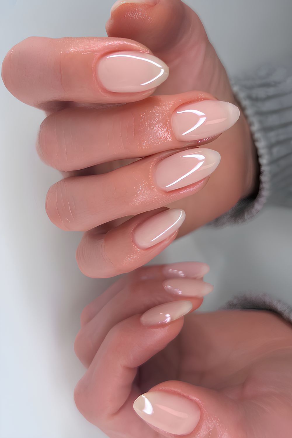Sheer milky white almond manicure