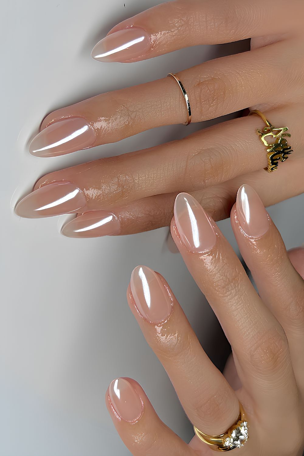 Sheer nude chrome nails