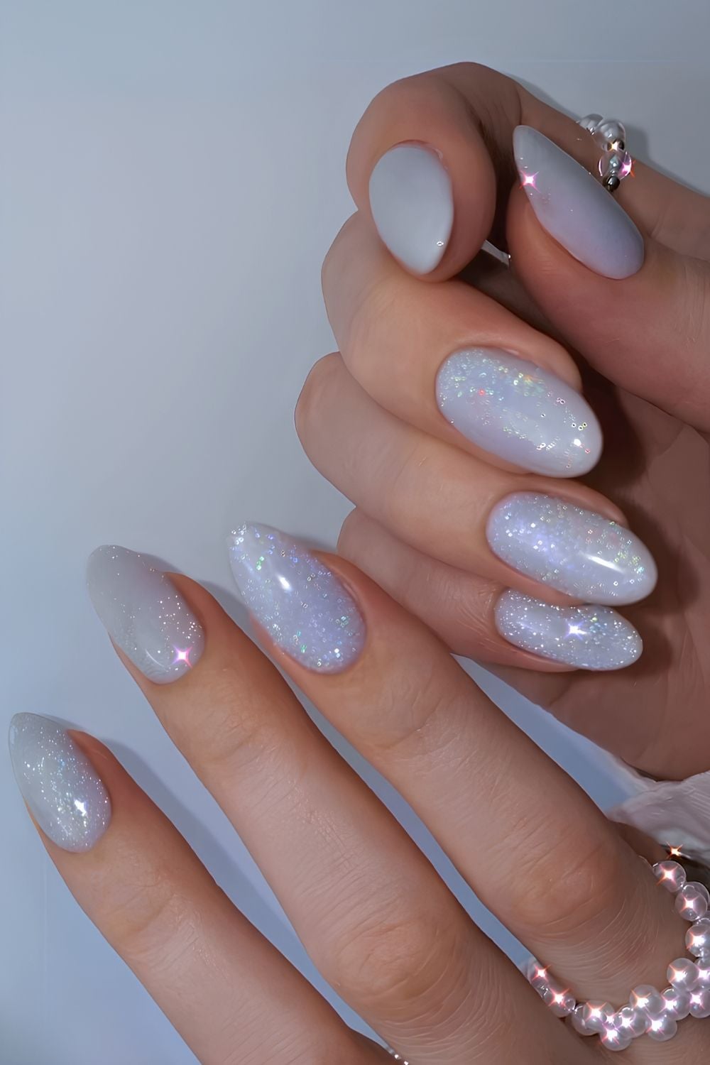 Shimmery icy blue manicure