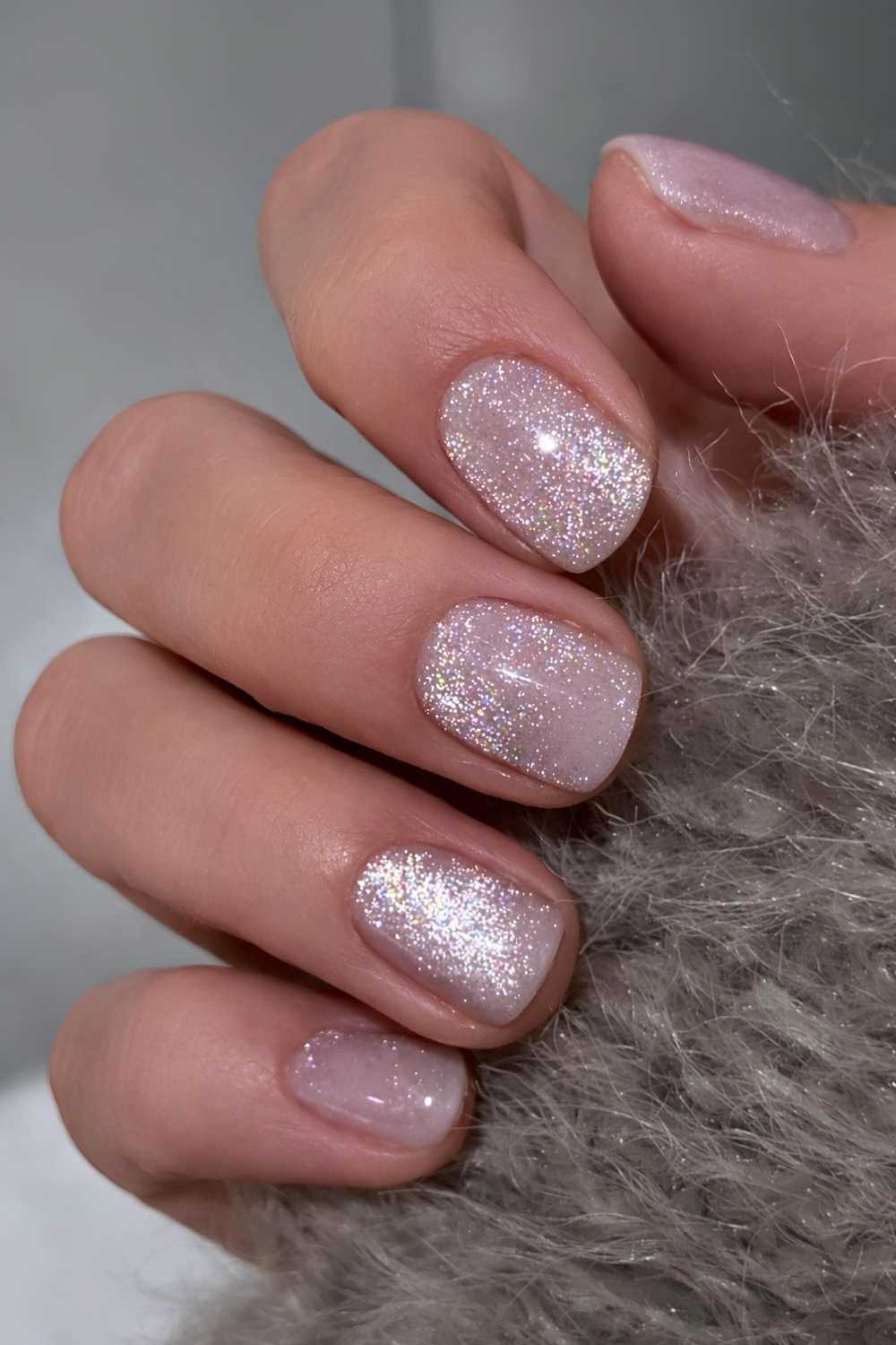 Short pale pink velvet nails